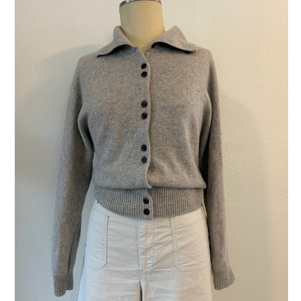 POETRY 100% Cashmere Gray Button Front Collared Cardigan Sweater Women’s US 8